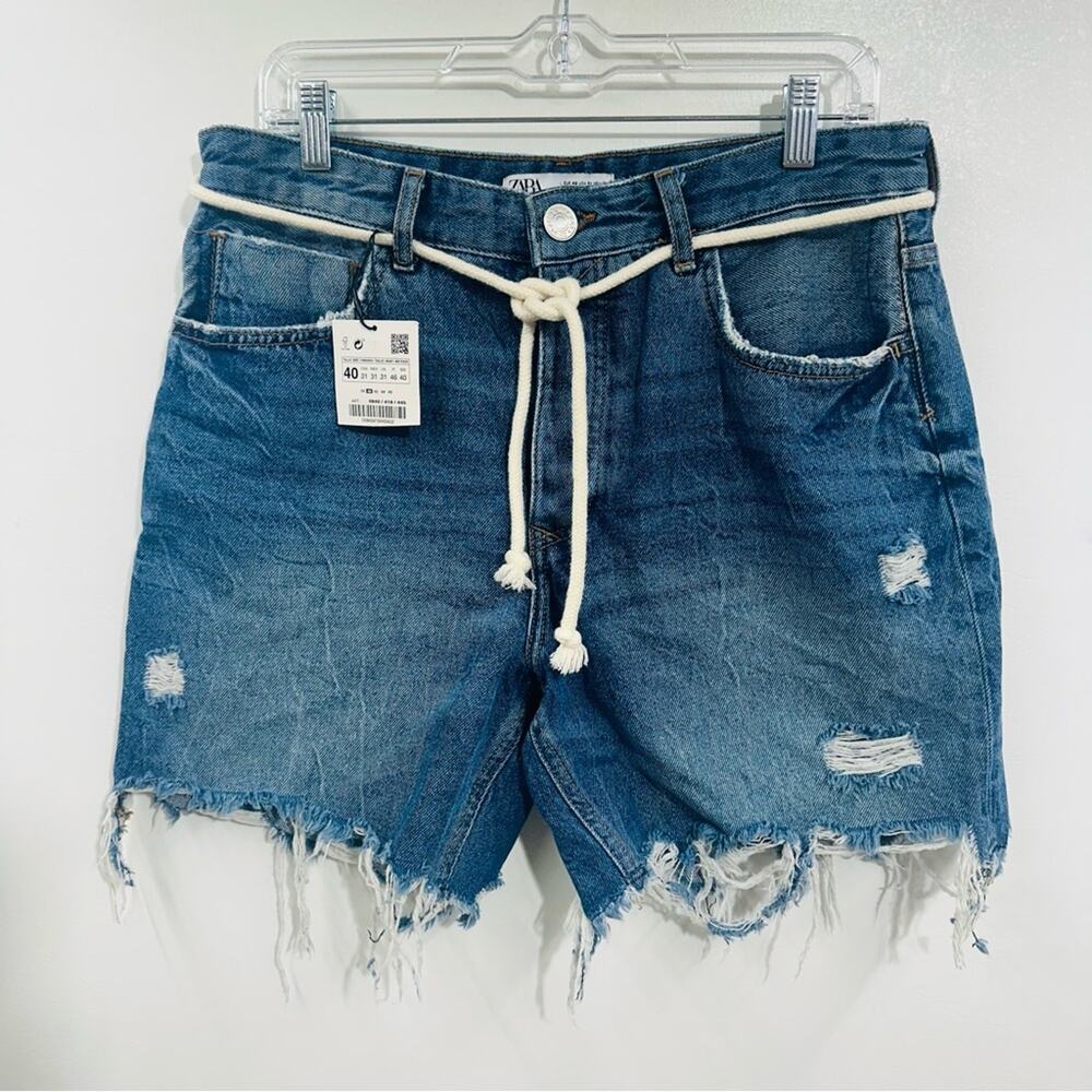 Zara Womens Cut Off‎ Jean Shorts Medium Wash Distressed Blue Denim Size 31 New